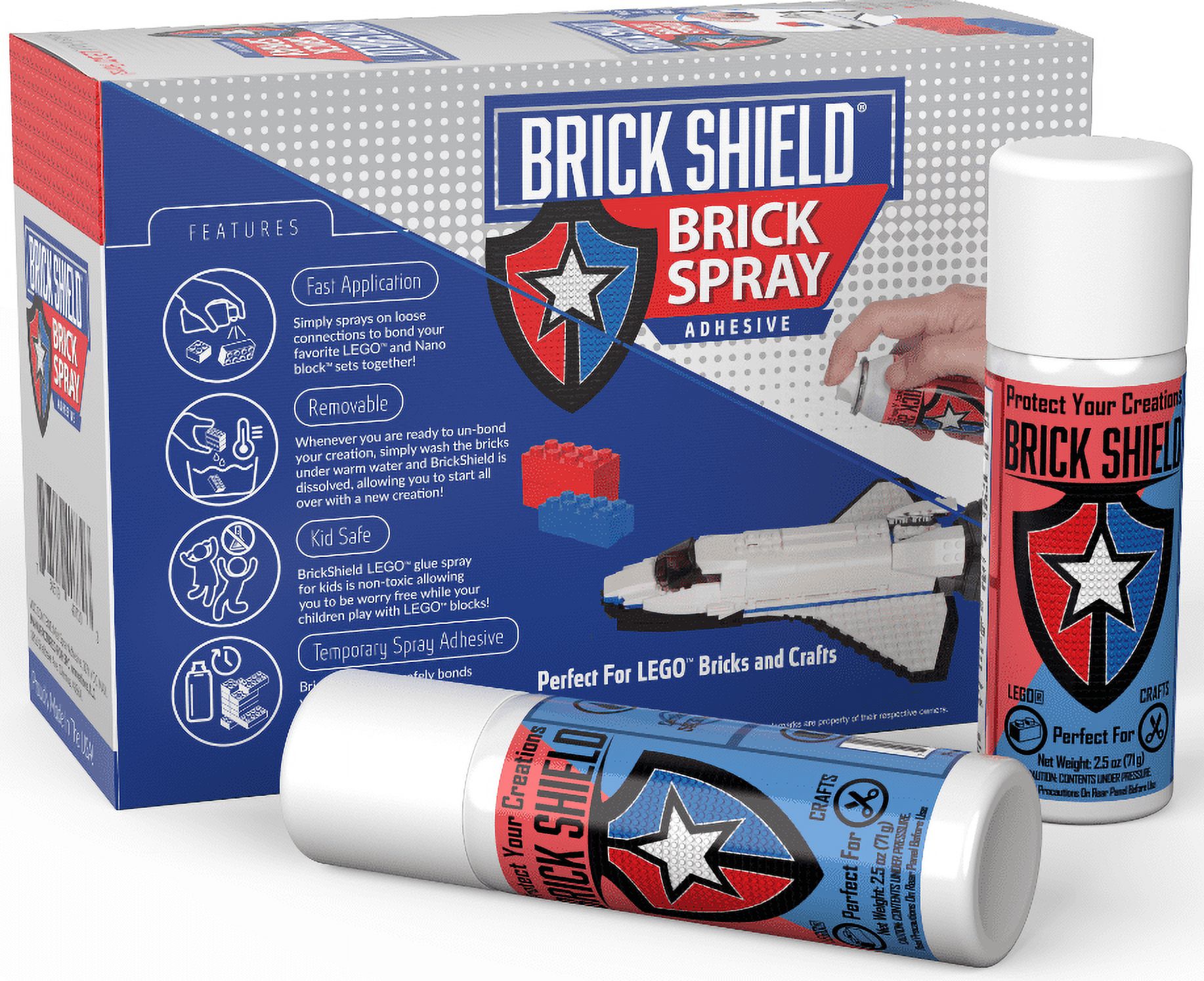 BrickShield Plastic Brick Glue Spray- A non-permanent spray on glue for  plastic brick toys and other building blocks.